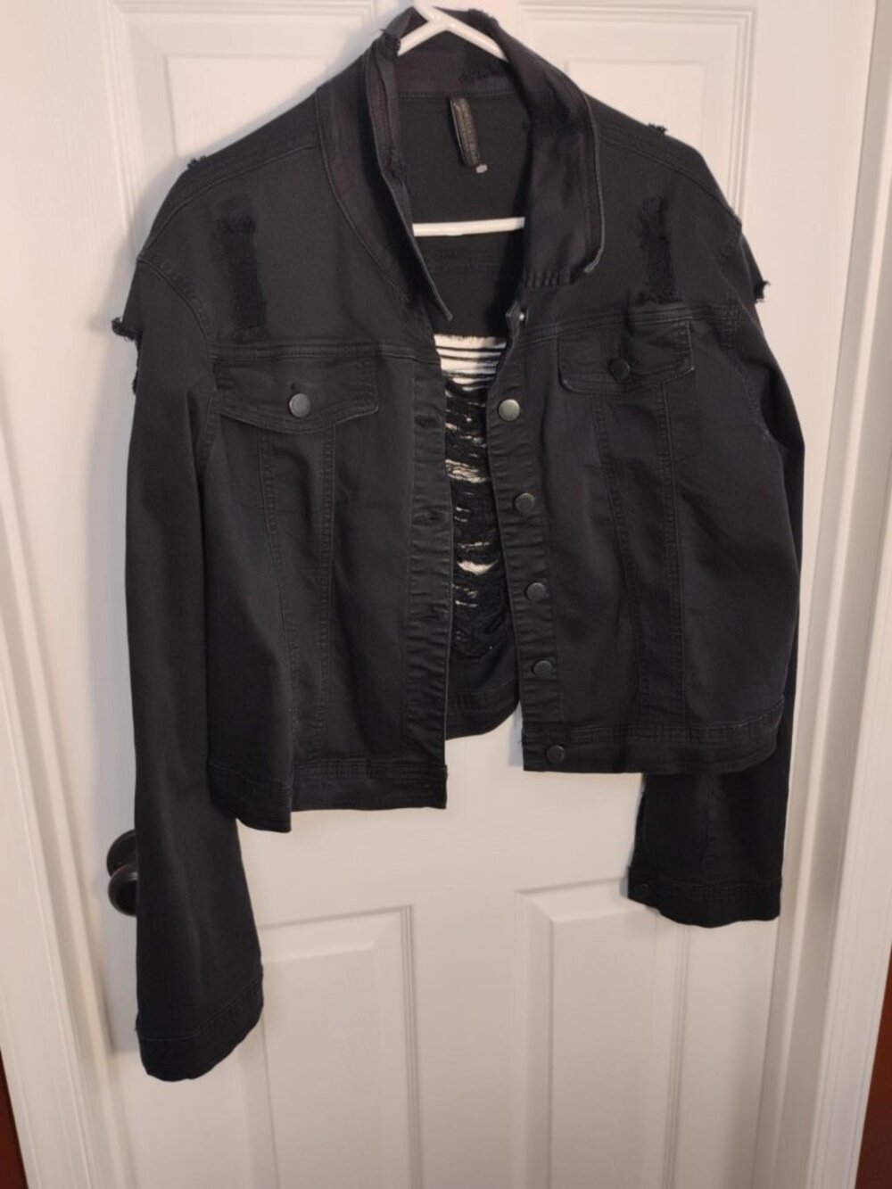 American Bazi Black Distressed Ripped Denim Jacket Trucker